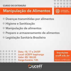 CURSO DE TECNOLOGIA EM ALIMENTOS PROPORCIONA CURSO DE EXTENSÃO EM MANIPULAÇÃO DE ALIMENTOS